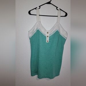 Green and White Sleeveless Top